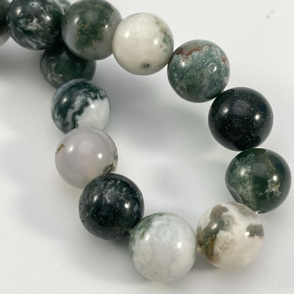 Green Moss Agate Stone Beaded Stretch Bracelet Boho Statement Classic - Picture 3 of 6